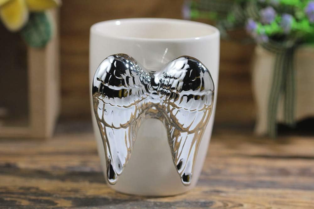 YGSKD Magical Clay and Craftsmanship，and Drawn 3D Animal Mug Silver Angel Ceramic Cup Coffee Cup Cartoon Wings