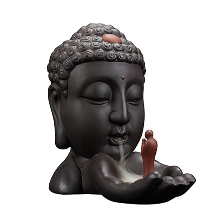 Rückfluss-Weihrauch-Brenner Kreative Keramik Buddha Räucherstäbchenhalter Buddhistische Räuchergefäß mit Aromatherapie Räuche