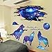iwallsticker 2pcs Creative Blue Starry Sky Wolf and Moon Stars Wall Decals Galaxy Removable Stickers Living room Decor Home art Kids Bedroom Decal Nursery Sticker Boy Rooms Mural Children Gift Sticker