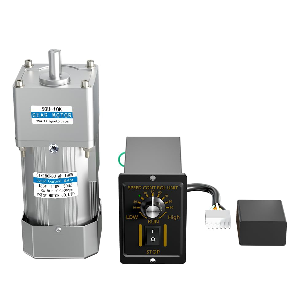 Photo 1 of AC 110V 180W Motor + Gear Box (10K) + Speed Controller, Single Phase Electric Motor with High Torque, Variable Speed Motor, Reversible Gear Motor