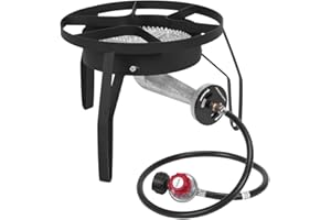 ANTSKU Propane Burners for Outdoor Cooking, 200,000 BTU/hr, Heavy Duty Single Burner Propane Stove with 0-20 PSI Adjustable Regulator and 4ft Hose, Turkey Fryer Burner for Home Brewing, Round