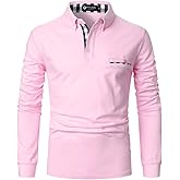 STTLZMC Men's Long Sleeve Polo Shirts Casual Fit Plaid Collar Cotton Golf T-Shirts