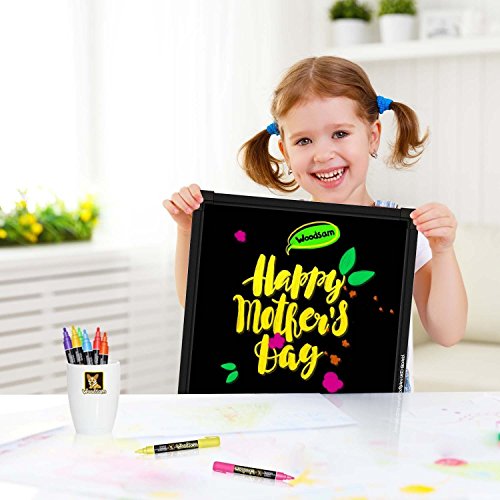 Woodsam LED Drawing Painting Board - 24" x 16" Erasable Non Porous Glass Surface with 8 Fluorescent Window Markers-Best for Chalkboard Blackboard Whiteboard Bulletin/Letter/Spelling/Display/Menu Board
