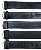 Scottish Highland Black Leather Masonic, Thistle, Plain, Rampant Lion and Celtic Kilt Belts