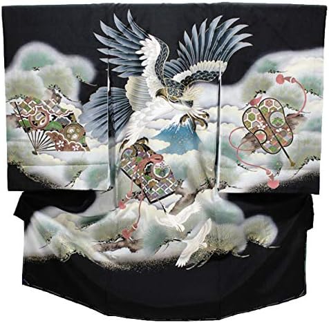 Amazon Co Jp 家紋入れ込み 男の子 お宮参り 着物 Eibo03 鷹 黒 服 ファッション小物