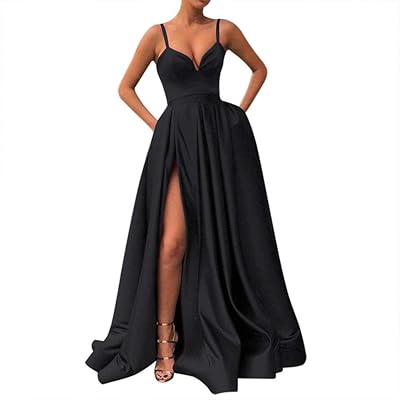 Fanciest Womens Spaghetti Straps Slit Satin Prom Netherlands | Ubuy