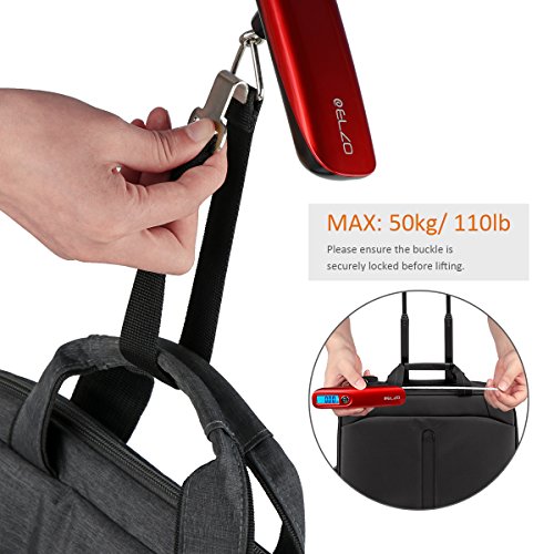 Elzo Digital Luggage Scale with Tape Measure for Travel Baggage Weight & Dimension Measurement, Velvet Carry Protective Bag and CR2032 Lithium Included (Red) - Thumbnail 4