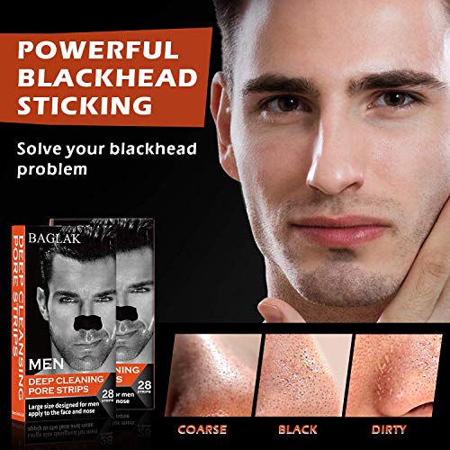 BAGLAK Blackhead Remover Pore Strips , 28 Men Charcoal Nose Strips for Blackhead Removal Oily Skin