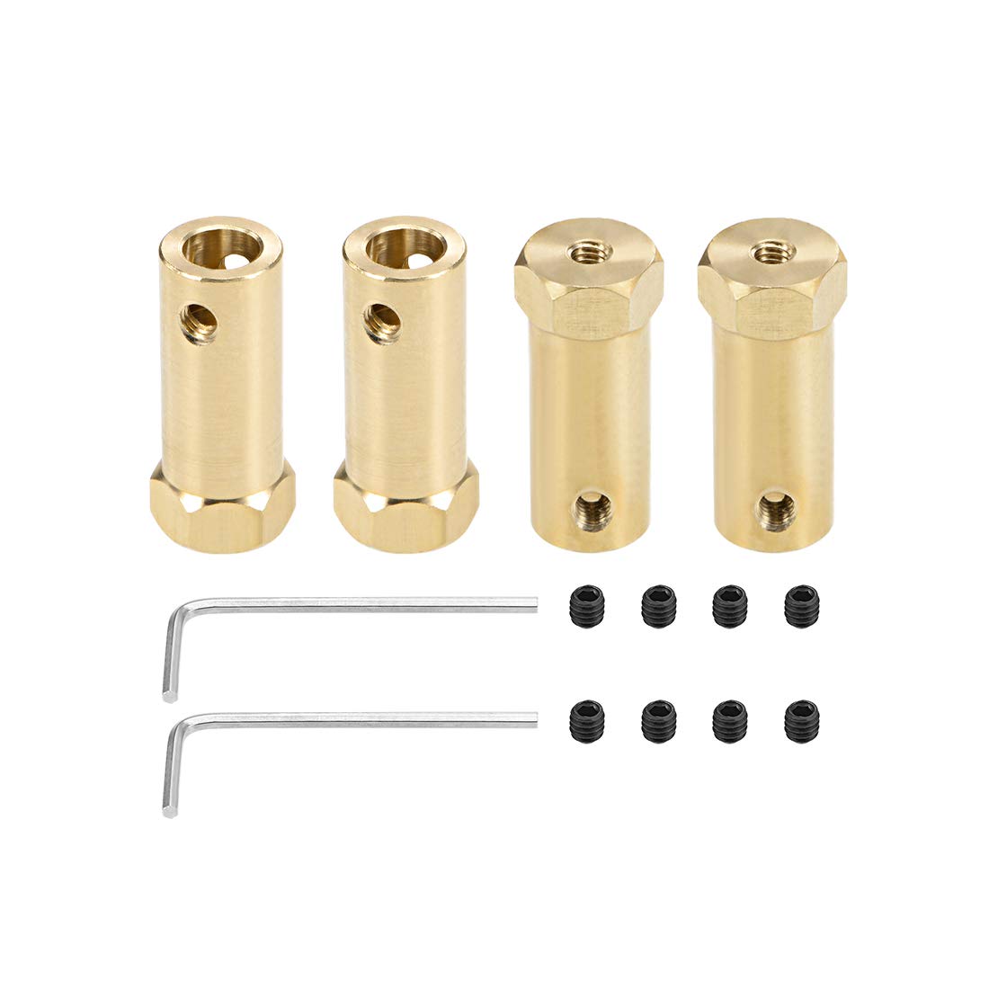 sourcing map Hex Coupler 7mm Bore Motor Hex Brass Shaft Coupling Flexible Connector for Car Wheels Tires Shaft Motor 4pcs