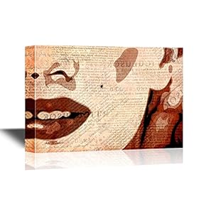 Canvas Wall Art - Marilyn Monroe Painting with Vintage Newpaper Background - Gallery Wrap Modern Home Art | Ready to Hang - 12x18 inches