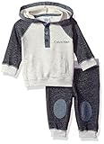 Calvin Klein Baby Color Block Hooded Pullover with Pants Set, Blue, 18 Months