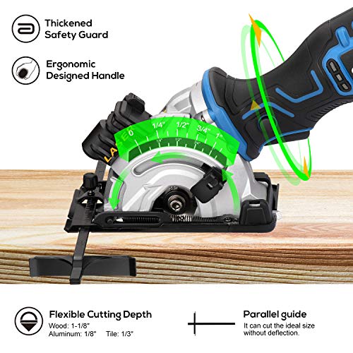 G LAXIA Mini Kreissägen, 2500RPM Handkreissäge, 20V 4.0Ah Akku und Schnellladegerät, Schnelle Tiefeneinstellung… – Bild 4