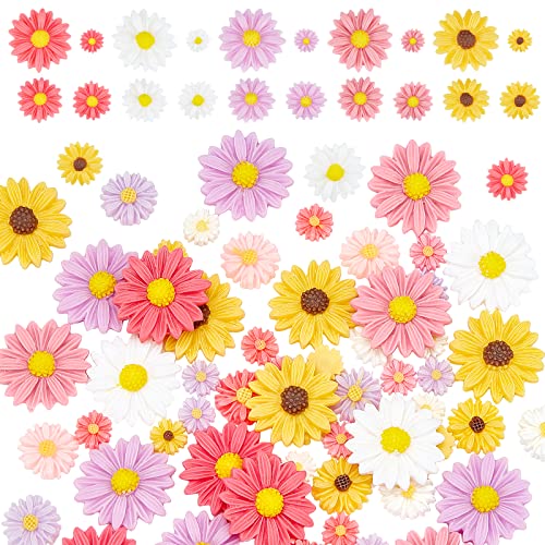 PH PandaHall 75pcs Flower Daisy Cabochons 5 Colors Resin Flower Charms Slime Charms Flatback Cabochons Embellishment Hair Costume Accessories for Fall Glasses Shoe Phone Case Scrapbooking Decoration