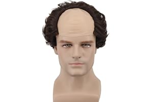 yuehong Short Brown Bald Old Man Wig Fluffy Receding Hairline Wig Heat Resistant Synthetic Fibers Soft Breathable Costume Hair(Brown)