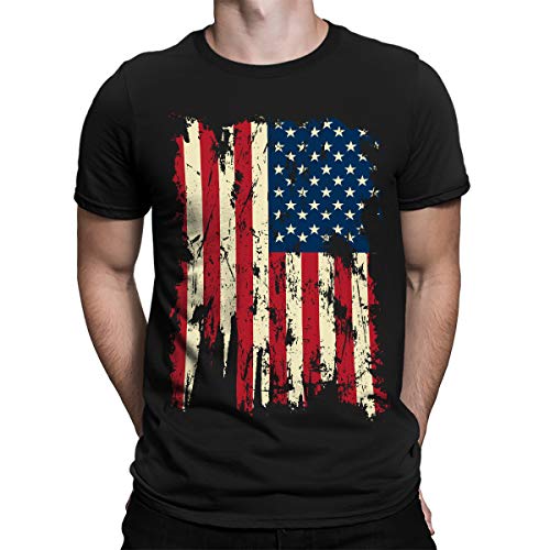 SpiritForged Apparel Vintage Distressed USA Flag Men's T-Shirt, Black Small