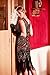 Metme Women's Flapper Dress 1920s V Neck Beaded Fringed Roaring 20s Sequins Dress Black Gold