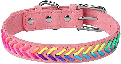DAIHAQIKO Colorful Dog Collar and Leash Ultra-Light Soft Suede Microfiber Colorful Rope Weave 11 Colors & 4 for Puppies Small Medium Dogs or Cats