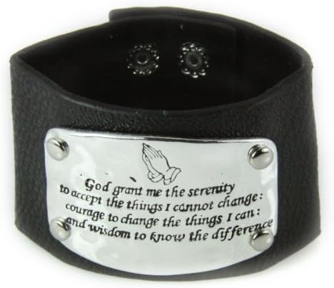 4031434 Serenity Prayer Leather Bracelet Wide Band God Grant Me AA One Day at A Time
