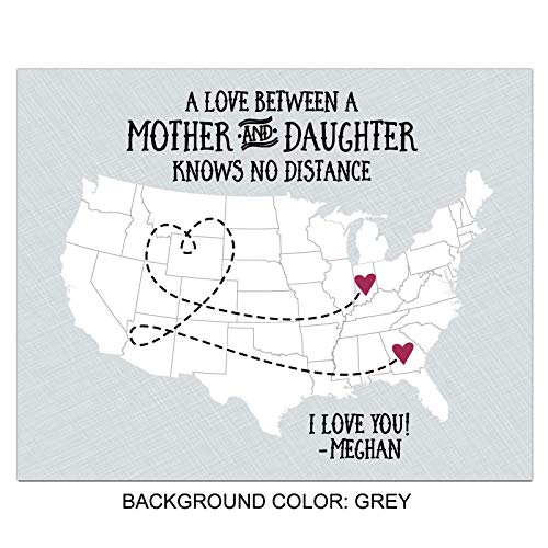 Long Distance Mother Map | Mother Present | Mothers Day Gift | Personalized Mothers Day Gift | Mothers Day Gift from Daughter | Personalized Mom Gift - Thumbnail 2