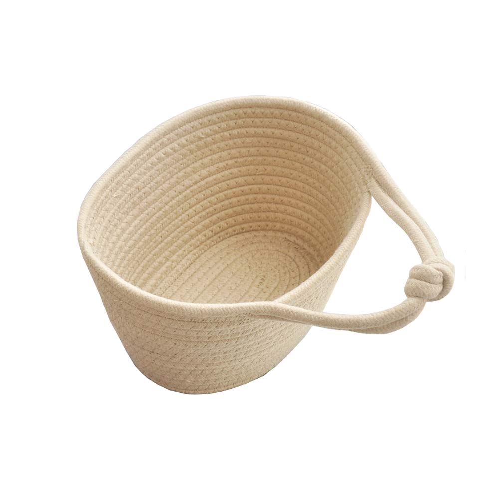 BQEE Personality Cotton Woven Fold Snacks Debris Sorting Storage Basket Hang Rope Woven Home Decor For Kids Room Decorative Perfect for Storing Small Household Items (Beige-L)