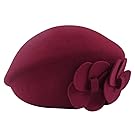 Aniwon Wool Beret Hat Women's Flower Bow Stylish Bucket Slouch Stewardess Hat