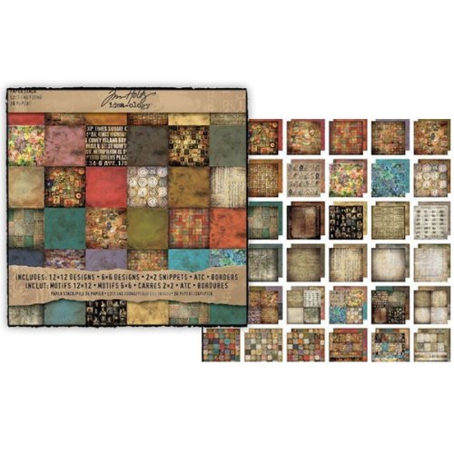 Lost and Found Paper Stash by Tim Holtz Idea-ology, 36 sheets, Double-Sided Card Stock, Various Sizes, Multicolored, TH92825