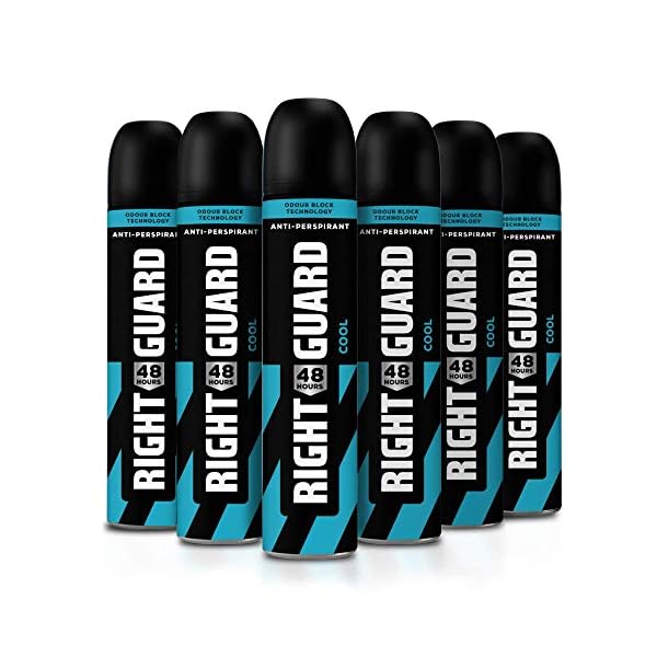 Right Guard Mens Deodorant, Total Defence 5, Cool 48H High-Performance Anti-Perspirant Spray, Multipack 6 x 250 ml