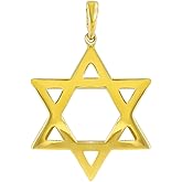 Solid 14K Yellow Gold Large Star of David Charm Jewish Symbol Pendant