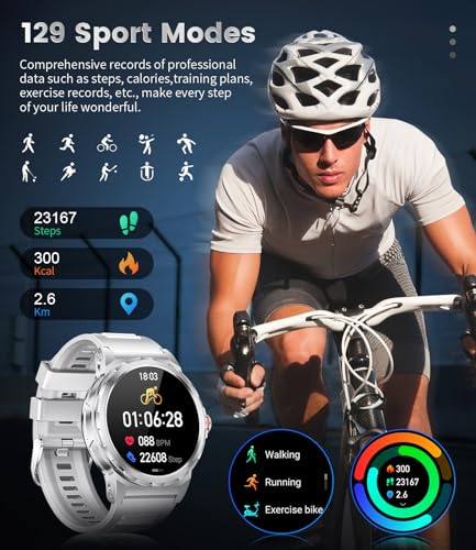 Men's Smart Watch with Bluetooth Call,1.43''Amoled/3 Straps Silver | Men's Smartwatch with IP68 Waterproof, 110 + Sports Modes/Heart Rate Monitor/Sleep Bracelet Activity Android iOS