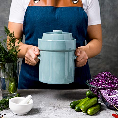 Fermentation Crock Jar Sauerkraut Crock Kimchi and Pickle, 2 Liter (0.5 Gallon) Ceramic