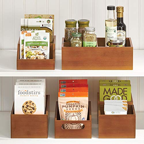 mDesign Bamboo Wood Food Storage Bin with Divided 3 Compartments and