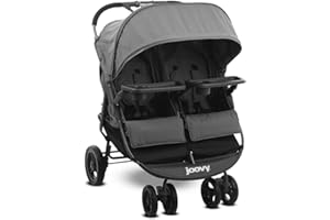 Joovy Scooter X2 Side-by-Side Double Stroller Featuring Dual Snack Trays, One-Handed Fold, Multi-Position Reclining Seats, Adjustable Leg Rests, and in-Seat Storage (Charcoal)