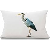Smooffly Heron Pillow,Watercolor Blue Heron Waist Lumbar Cotton Linen Throw Pillow case Cushion Cover Sofa Home Decorative Rectangle Oblong 12x20 Inches
