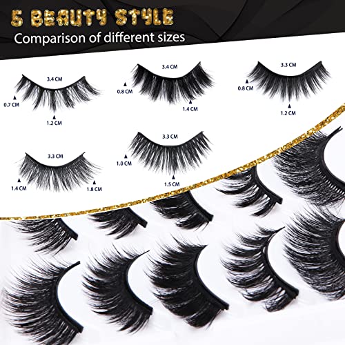 Magnetic Eyelashes, 5 Kinds 6D Fake Eyelashes Kit False Eyelashes Natural Look Waterproof Faux Mink Lashes Easy to Wear Magnetic False Lashes with Eyeliner No Glue Need 5 Pairs