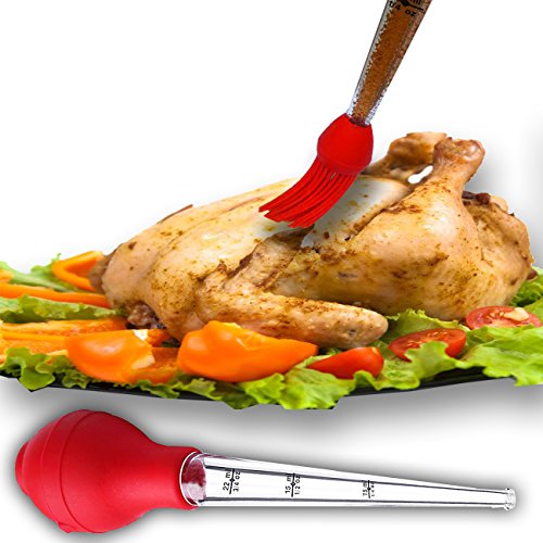 Home Servz Turkey Baster Syringe Meat Injector Kit - Stainless Steel Marinade Needle & Cleaning Brush,Pastry Brush With Bonus Natural Cooking Twine - Food Grade Silicone Bulb & Basting Brush - Thumbnail 3