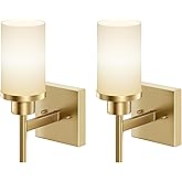 AONEON Vanity Lighting Fixtures with White Frosted Glass Shade, Modern Gold Wall Lamps for Bathroom Mirror Bedroom Living Roo
