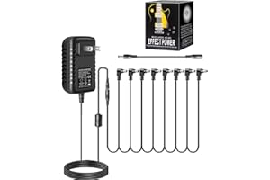 Pigtone Guitar Pedal Power Supply Adapter 9V DC 2A Tip Negative 8 Way Daisy Chain Cables for Guitar Effect Pedal,Compatible for Most Effect Pedals