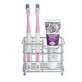 BasicForm Stainless Steel Toothbrush Holder - Toothpaste Stand Holder for Bathroom, Silver