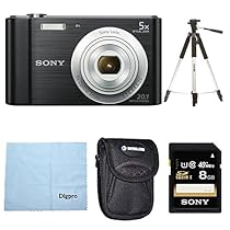 Sony W800/B DSC-W800/B DSCW800B 20 MP Digital Camera 5x Optical Zoom (Black) Bundle with 8GB High Speed SD Card, Table top Tripod, Deluxe Case, and Lens Cleaning Cloth
