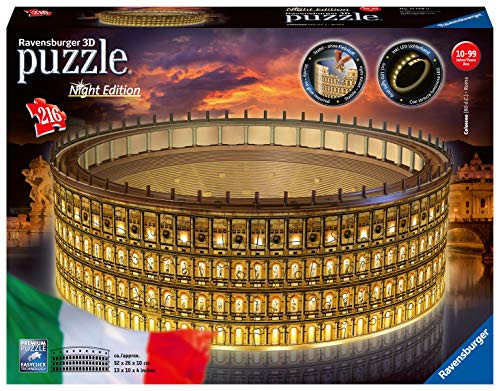 Ravensburger 3D Puzzle 11148 - Kolosseum Night Edition - leuchtet im Dunkeln - das weltberühmte Wahrzeichen aus dem antiken Rom - dreidimensionales Modell für große und kleine Puzzlefans ab 8 Jahren
