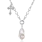 White Baroque Pearl Cross Necklace