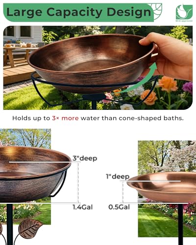 OUISJYER 3" Deep Metal Bird Bath for Outdoors, Removable 13" Dia Bowl with Stable Upgrades Stake, Easy to Clean Birdbaths for Garden Yard Lawn Decor 1.4 Gallon