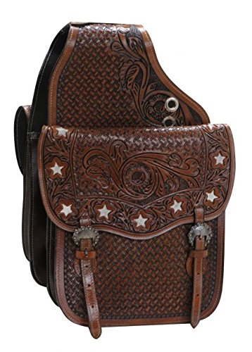 Showman Tooled Medium Oil Leather Saddle Bag w/Cut Out Stars & Genuine Cowhide! NEW HORSE TACK!