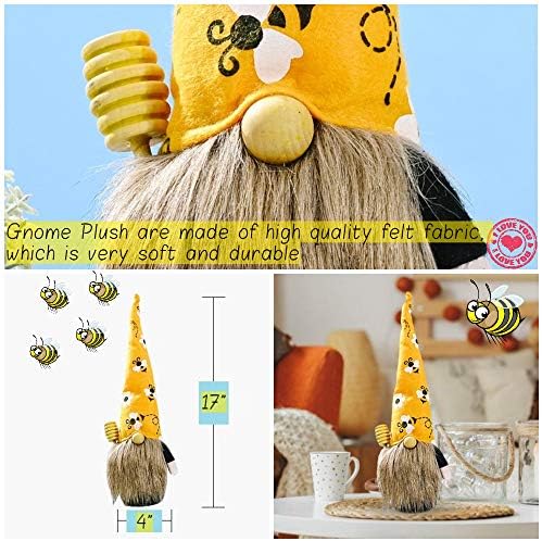 Gnome figurine with a bee on its nose, sitting on a desk, measuring approximately 6 inches, priced at $12.99.