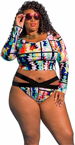 Tootu Plus Size Women Two Piece Printed Bikini Push-up Padded Bathing Swimwear Suit (5XL, Multicolor)