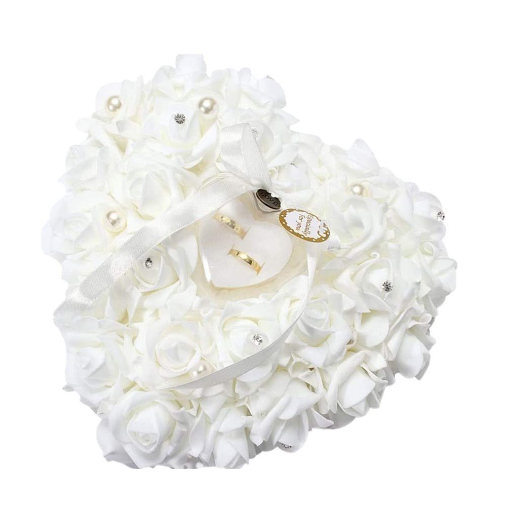 SOULONG Wedding Cushion, Pillow Cushion Wedding Holder Romantic Heart-Shaped Box Jewellery Accessories Wedding Decoration for Rings 24x25cm White