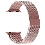 Apple Watch Band, Milanese Loop Mesh Smooth Stainless Steel Strap Freely Fully Magnetic Closure Clasp Metal Strap Wrist Band Replacement Bracelet for Iwatch & Sport & Edition (38mm Gold)