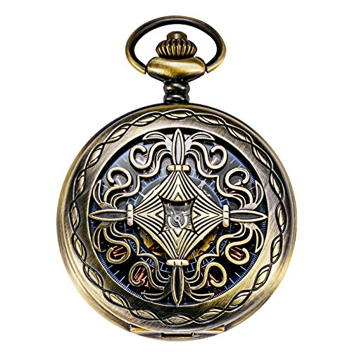 Treeweto Steampunk Copper Case Skeleton Mechanical Pocket Watch Men's Watches