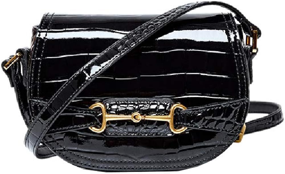 VALIN Women Handbag Leather Black Saddle Bag Hard CrossBody Bag, 18