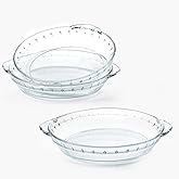 3 Packs Glass Pie Plates, MCIRCO 9" Glass Pie Pans, Easy Grab Glass Pie Baking Dishes with Handles for Baking and Serving, Cl